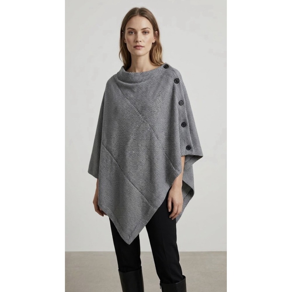 Club Monaco 100% Wool Button Plaid Malika Shawl Cape Poncho One Size